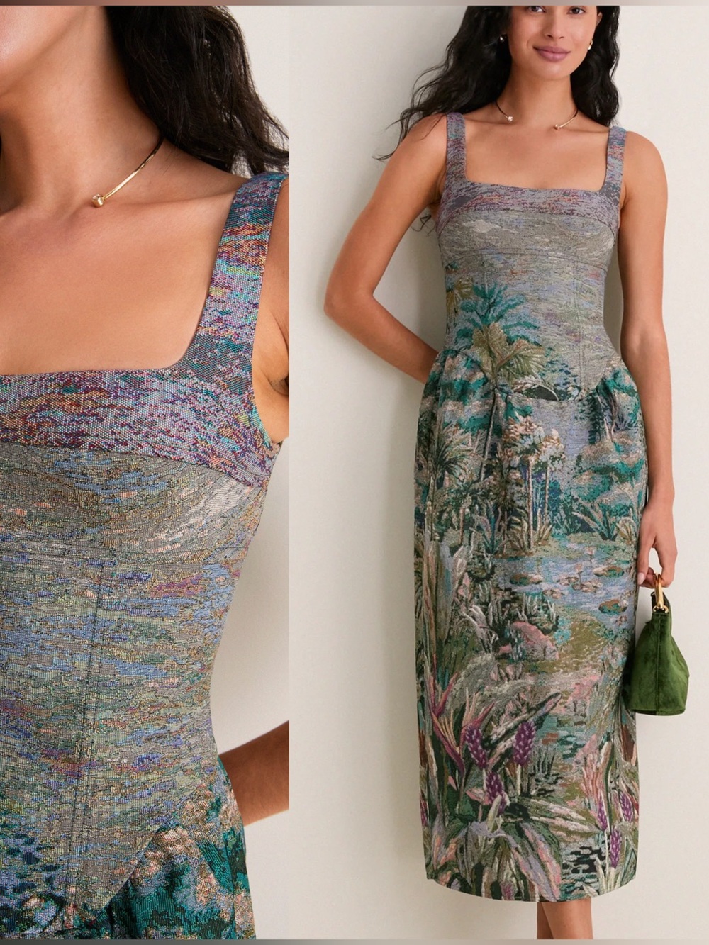 Farm Rio Petricor Floral Tapestry Square-Neck Midi Dress in Multicolor